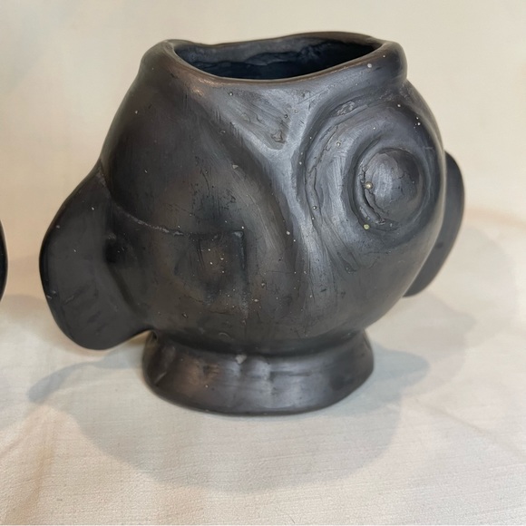 Two Blackware Small Fish Figural Planters Signed Lama Oaxaca Mexico - Picture 6 of 15